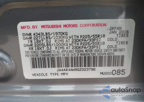 2016 Mitsubishi Outlander Sport 2.4 Gt/2.4 Sel from USA, damaged, VIN JA4AR4AW9GZ023796